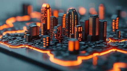 Futuristic Cityscape Model with Bright Neon Lights