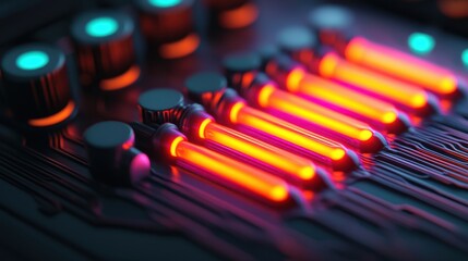 Neon Lights on Circuit Board Displaying Modern Technology