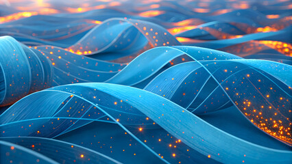 Data of crypto waves. 3D illustration of wavy lines in the information code field. Data flow cyber concept. Coding and technology