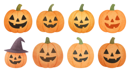 Whimsical Halloween pumpkin illustrations.