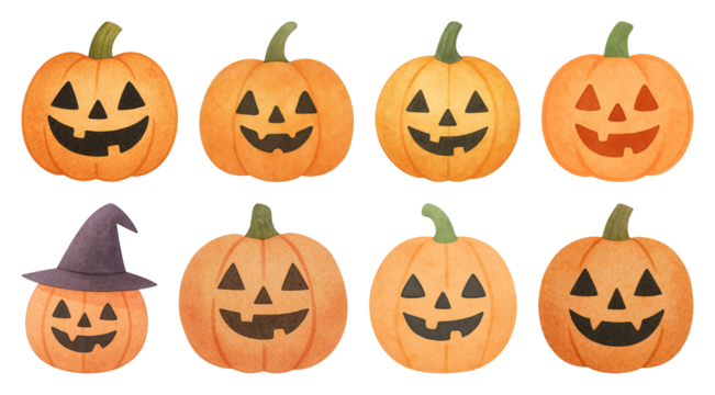 Whimsical Halloween pumpkin illustrations.