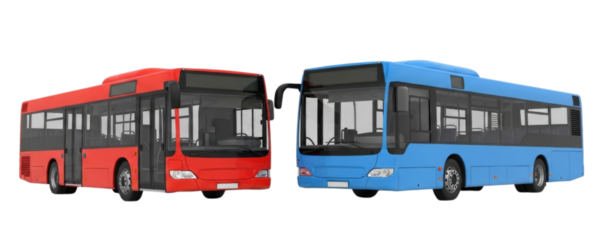 Two City Buses Isolated on Transparent PNG Background