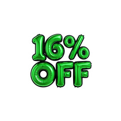 16% Off Sale - Green Balloon Letters on Transparent Background