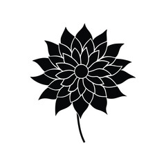 A striking black and white illustration of a dahlia flower, a symbol of elegance and natural beauty, showcasing intricate petal detail on a clean white background
