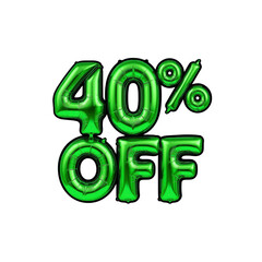 40% Off Sale Green Balloon Letters for Discount Promotion