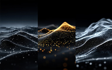 Abstract digital landscape with glowing particles and wave-like patterns