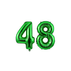 Green Number 48 Foil Balloons on Transparent Background
