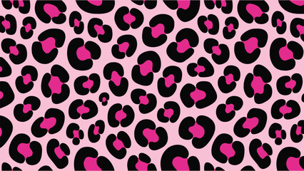 Leopard animal print seamless pattern in pink and black with bold spots vector background for fashion textile and t shirt design