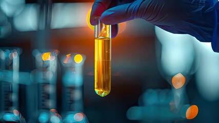 Test tube in the laboratory in hands. Selective focus. Food.