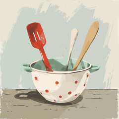 kitchen utensils on wooden table