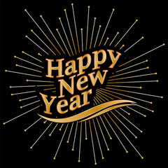 Happy New Year greetings.  Golden illustration for congratulations, invitations and creative implementation of the holiday idea