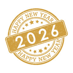 Happy New Year. Impression of a round stamp with a scuff. template for greeting cards, banners, prints, stickers, websites, social networks and creative design