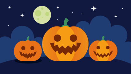 Pumpkin Faces Shining Against the Night background