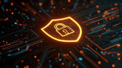 Digital Security Concept with Lock Symbol on Circuit Board Background