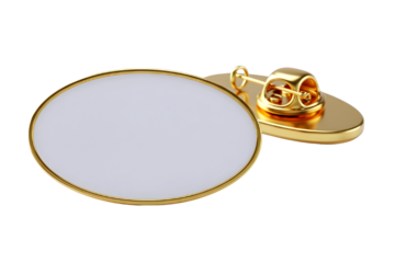 Elegant gold cufflink with a white oval face isolated on transparent background