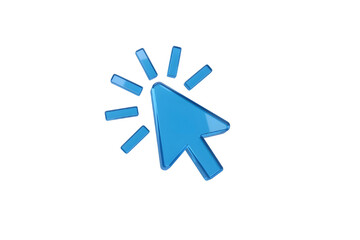 Bright blue computer mouse cursor clicking with radiating light effect isolated on transparent background