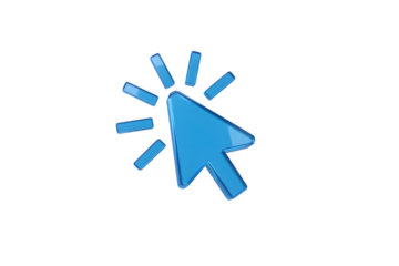 Bright blue computer mouse cursor clicking with radiating light effect isolated on transparent background