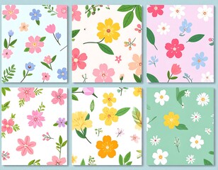 Floral pattern set.  Colorful flower patterns