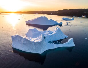 Icebergs at sunset