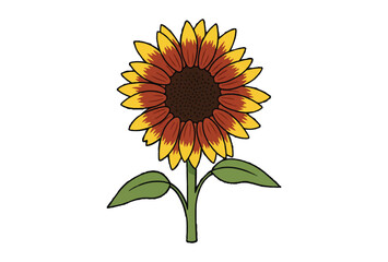 Sunflower with green leaves icon sign isolated on white background vector illustration.