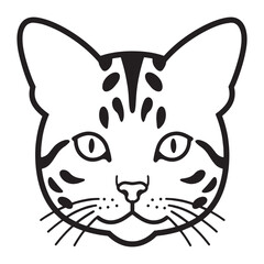 Detailed line art illustration of a domestic cat's face with distinctive markings, perfect for design elements
