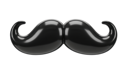 Glossy black mustache, isolated on white background, 3D render.