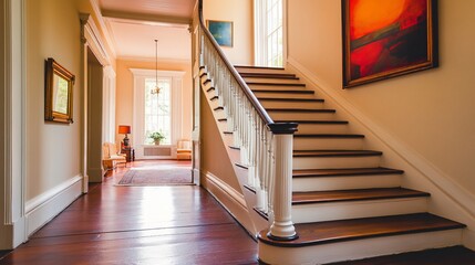 Historic home interior hallway with staircase