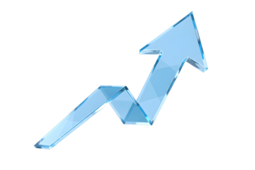 Light blue origami arrow graph showing upward trend and growth isolated on transparent background
