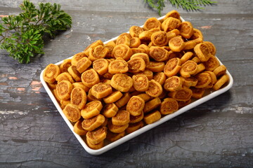Homemade traditional Indian savoury snack - bakarwadi