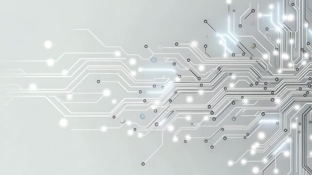 Futuristic Circuit Board with AI Processor on Digital White Background. Modern Technology Banner with Copy Space on Electronic Motherboard. Innovation Tech Design. Video