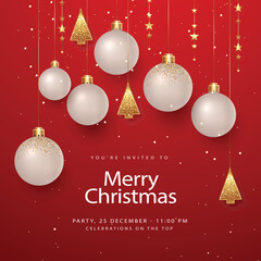 Vibrant Beautiful Elegant Merry Christmas Celebration Invitation Card Vector Illustration File