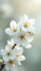 Fototapeta premium Delicate white blossoms, pure backdrop Close-up, soft focus , nature, delicate