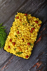 Homemade Indian snack food- chivda with puffed rice.