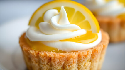 Delicious lemon tart cupcake with creamy frosting and fresh lemon slice