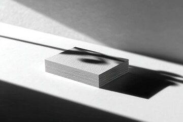 Stacked Square Cards with Plant Shadow Patterns on White Surface, Minimalist Shadow Play for Stationery Design and Architectural Visualization