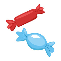 Candies, sweet treat in wrapper. Wrapped confection, long stick shape. Sugar snack, tasty yummy dessert.