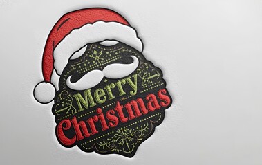 Merry Christmas Embossed Logo with Santa Hat and Mustache

