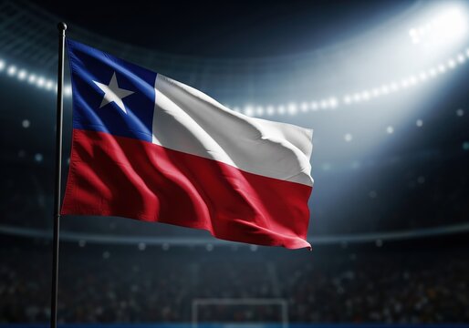Chilean Flag Waving in a Stadium Under Spotlight