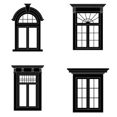Collection of architectural window designs including arched fanlight and traditional double-hung styles for exterior facade enhancement isolated on white background Vector Illustration