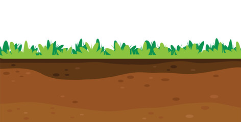 Green grass and ground cross-section, seamless underground level texture. Cutaway, cut lawn surface and soil.
