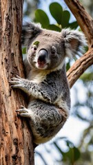 Obraz premium Koala climbing a tree and looking curiously at its surroundings 