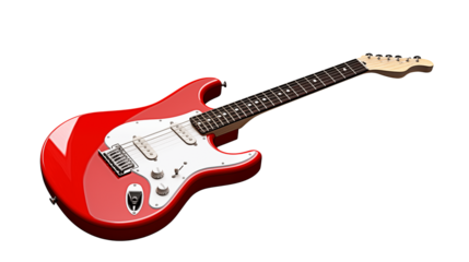 Vibrant red electric guitar with chrome hardware, perfect for music lovers and performers.