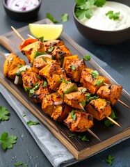 Grilled chicken skewers with vegetables