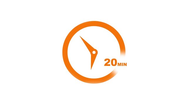 20 minutes Clock Timer, stopwatch icon. Stopwatch icon in flat style. 20 minute timer clocks modern animation design. 20 minutes timer countdown icon. 20 minute stopwatch icon.