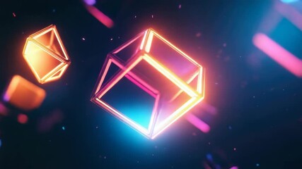 High-quality digital rendering of abstract glowing cubes with a futuristic vibe. The  features dynamic light effects, cyberpunk elements and a modern design theme. - Powered by Adobe