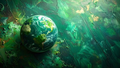 Earth globe on a textured green surface
