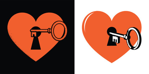 Heart and keyhole illustration with vintage key symbolizing love romance security and relationships in bold graphic style for t shirt design