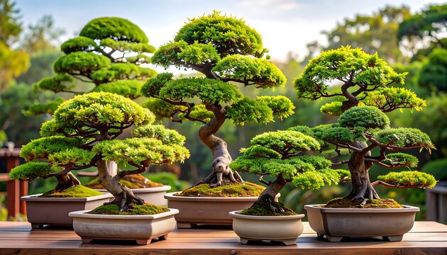 Multiple bonsai trees in pots