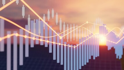 Stock market graph with trading lines and energy trends, solar panels behind.. - Powered by Adobe