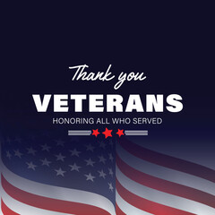 Thank you veterans honor all who served with american flag background and patriotic colors